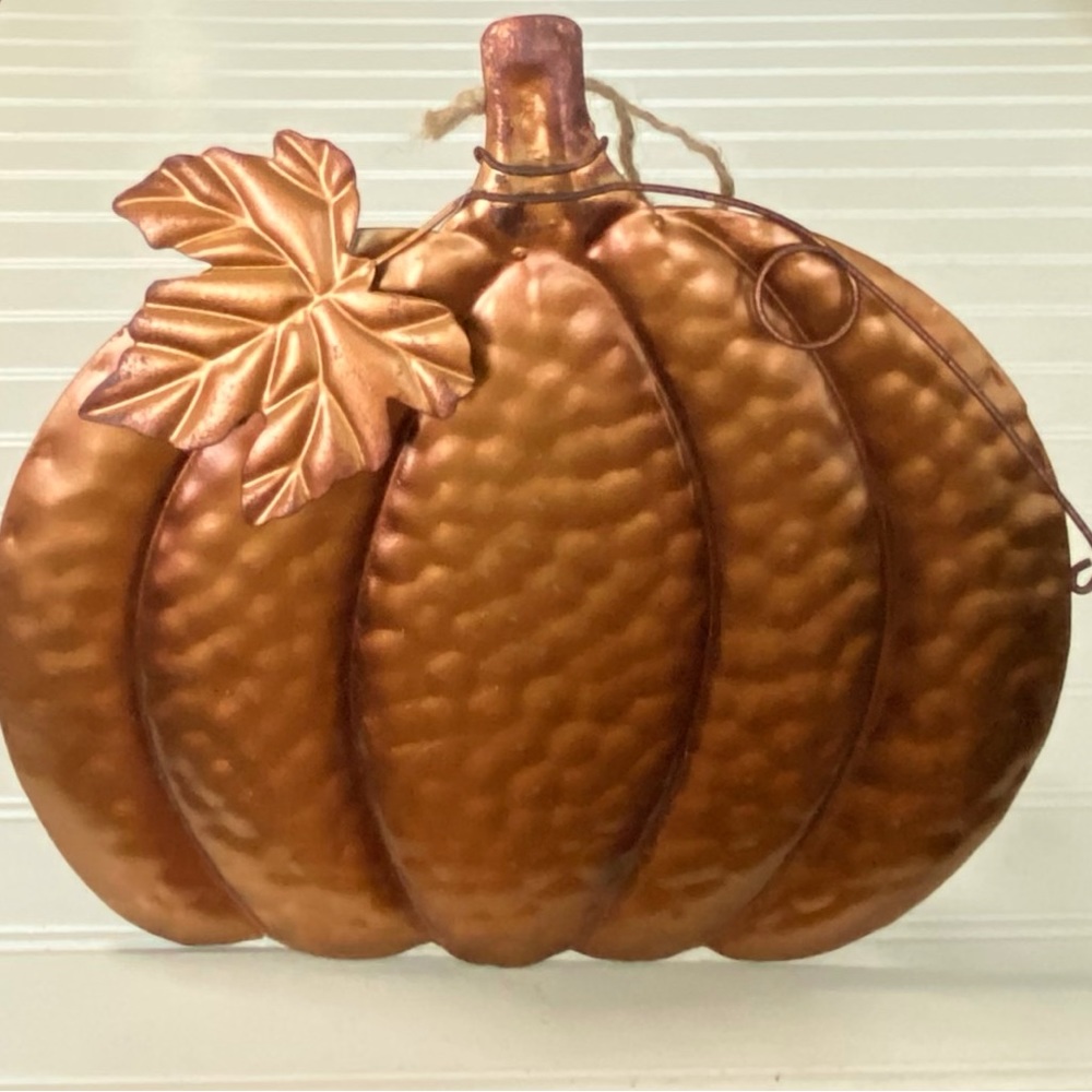 Pair of Copper Color Metal Pumpkin Wall Hanging/Table Top Deco 13 W x 12 H New - Picture 3 of 5